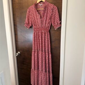 Max Studio Red Floral Smocked Maxi Dress XS
